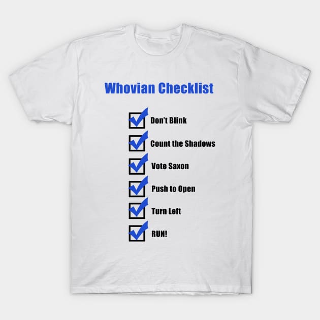 Whovian Checklist T-Shirt by ZuleYang22
